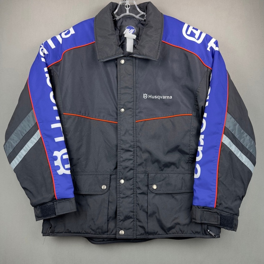 Husqvarna Racing Jacket Mens XL Black Blue Quilted Lined Vintage Moto Puffer